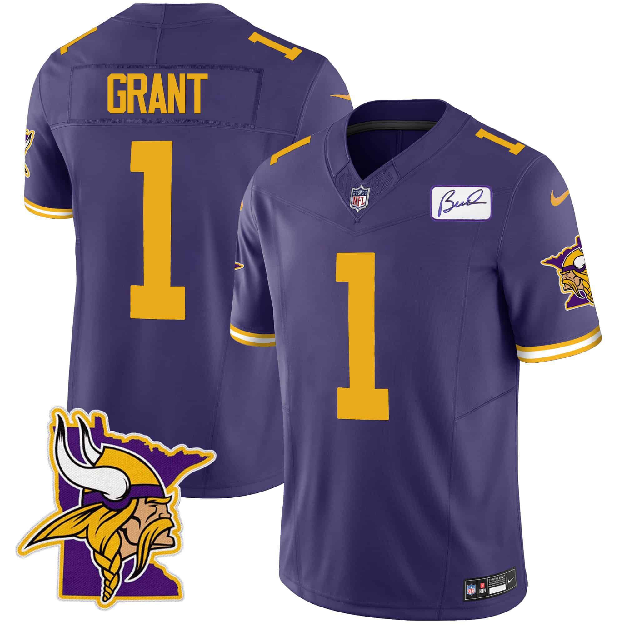 Men Minnesota Vikings #1 Grant Purple 2024 Nike Patch Classic Limited NFL Jersey style 2